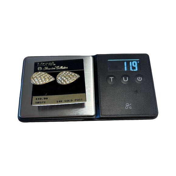 Vintage Monet Premier Collection Earrings 14kt Gold Post Crystal NWT - Picture 3 of 6